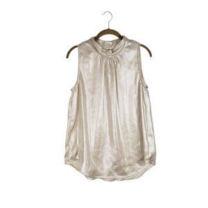 Anthropologie Maeve Romilly Blouse Champagne Mock Neck Sleeveless Button Back 10